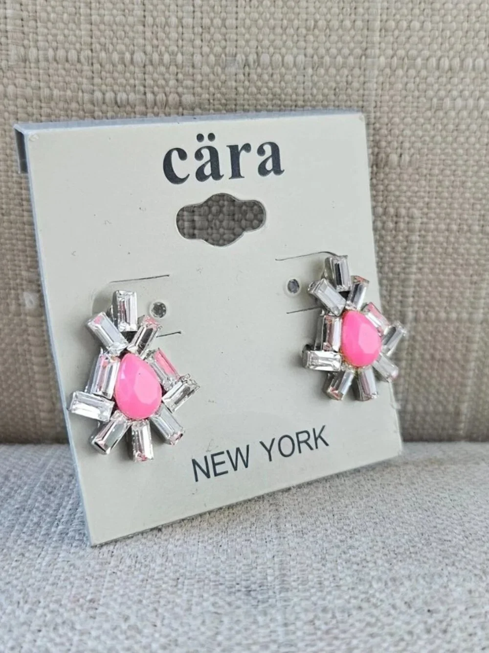 Cara New York Women Earrings Fuschia Bead Crystals Accent Stud Fashion Jewelry